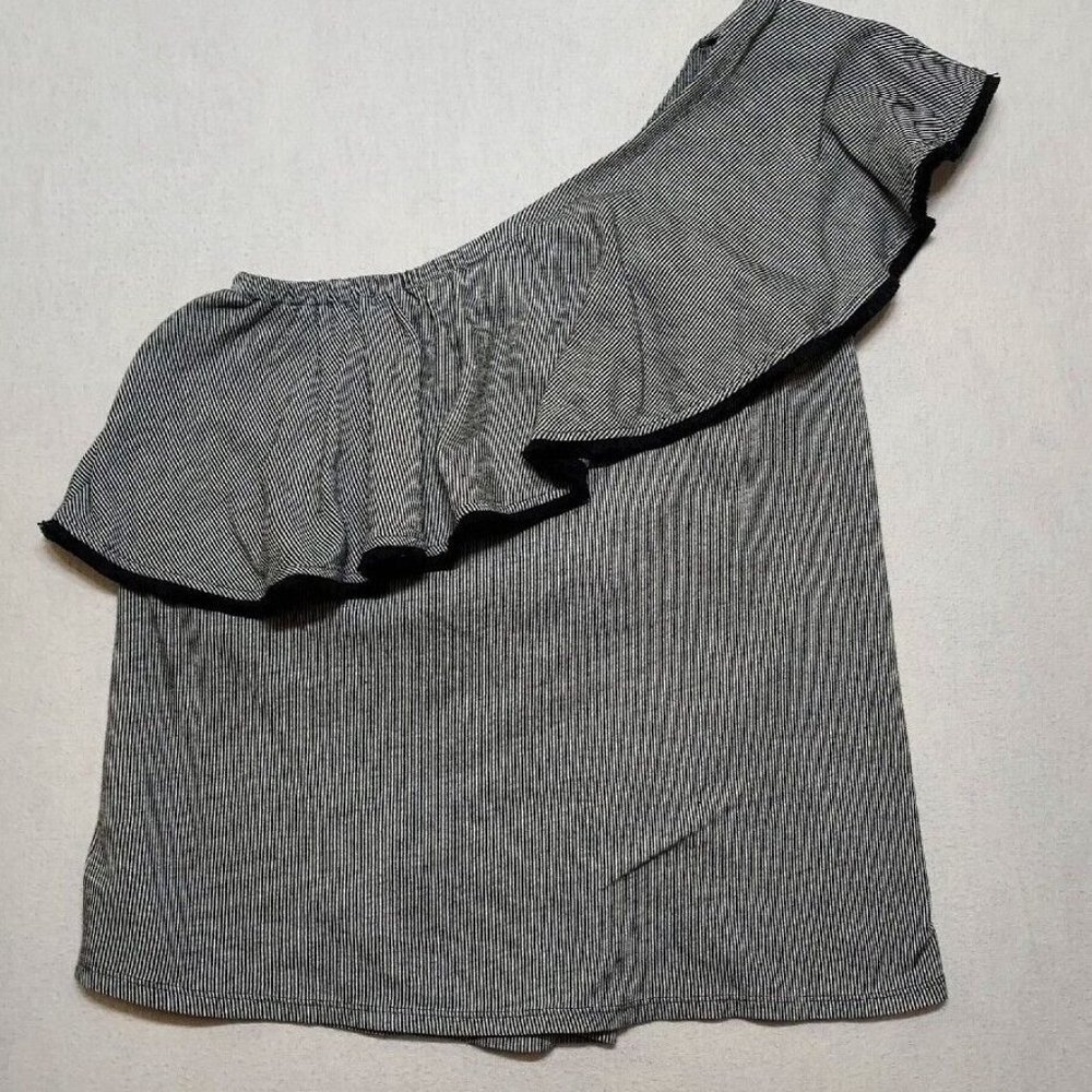 LOFT Micro-stripe One Shoulder Ruffle Top